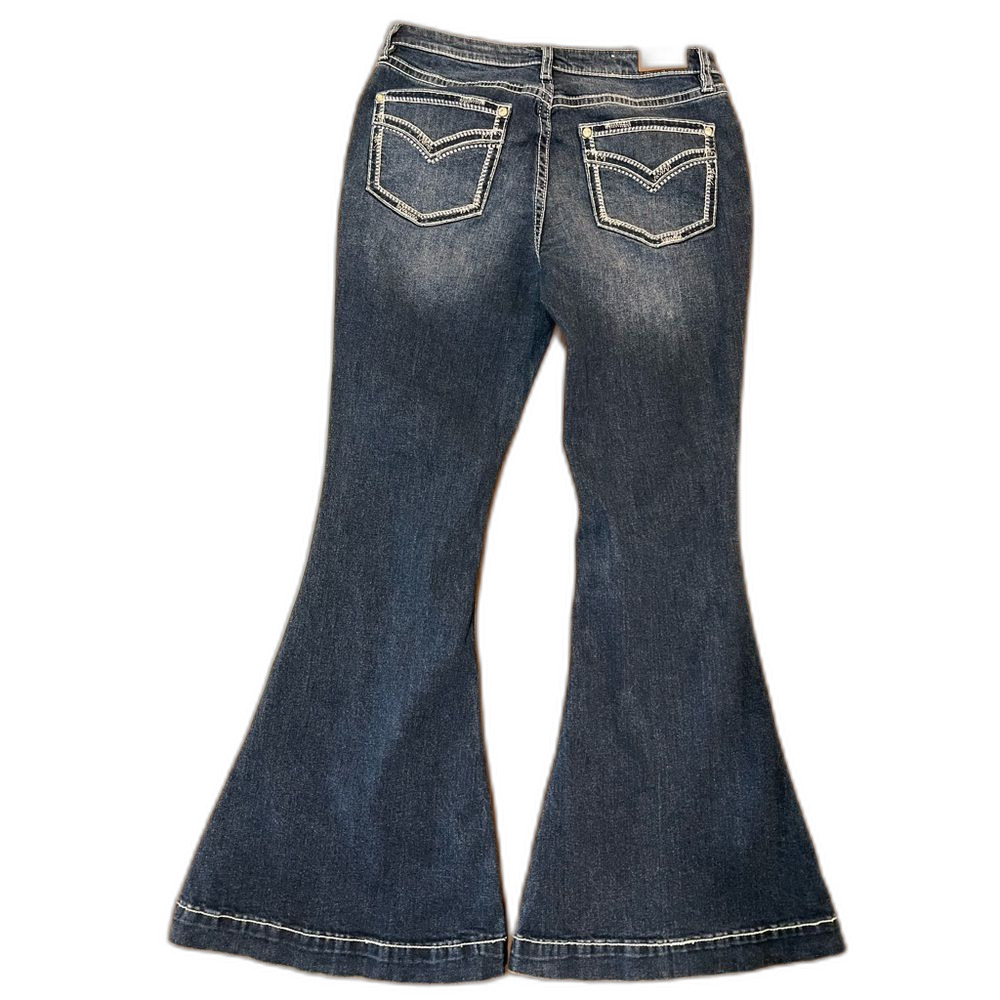 Shyanne Bootcut Flare Jeans Dark Wash Western Stitched Pockets Short 31W x 32L - Picture 3 of 7
